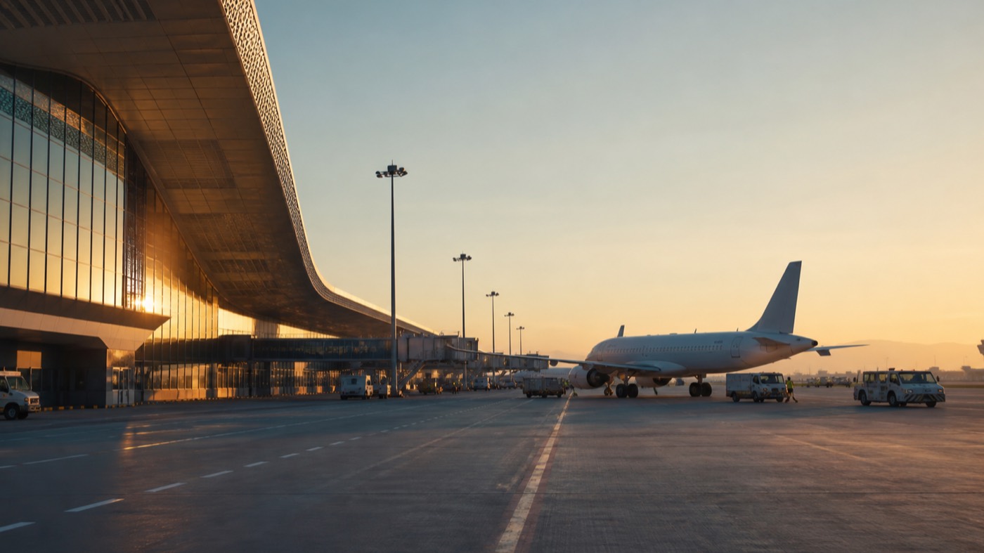 Terminal aéroportuaire moderne et opérations aériennes internationales
